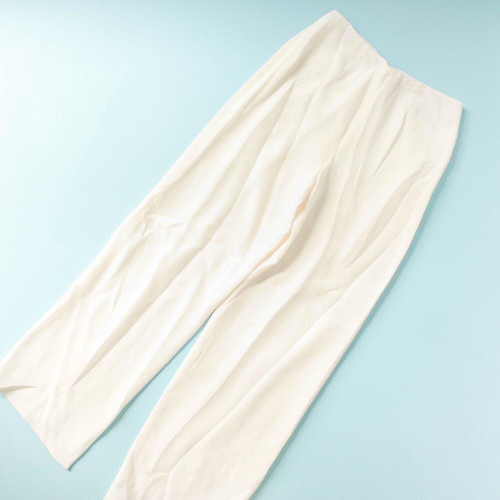 Flores & Flores Ivory 100% Silk High Rise Wide Leg Pants Womens 8 Clean Girl